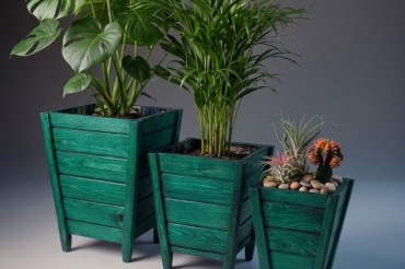 Dekoratif Ahşap Saksı Yeşil